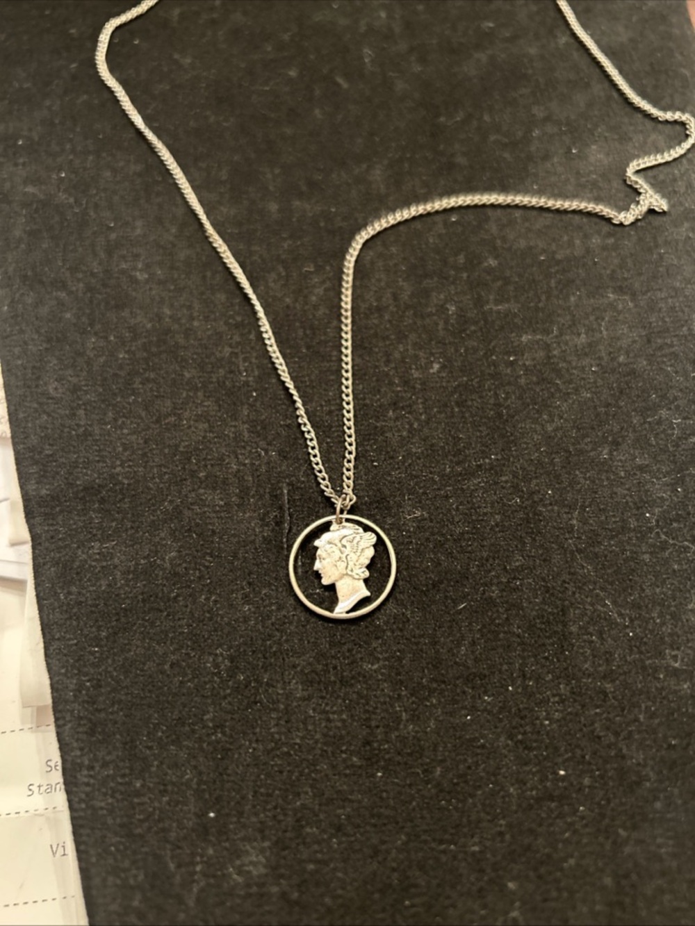Classic Silver Mercury Dime Cut Out Coin Pendant Necklace - Women Jewelry